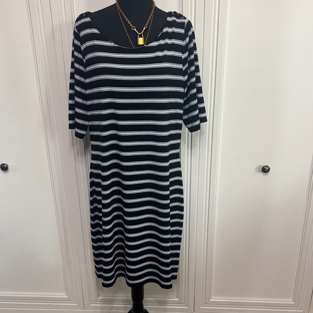 White House Black Market Black and White‎ Striped Midi Dress